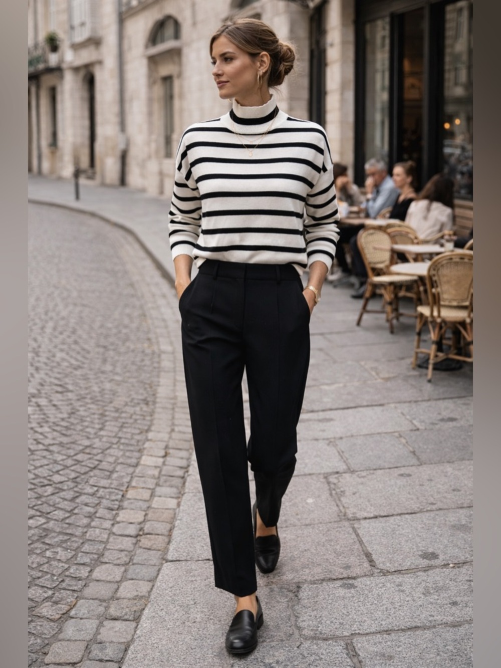 Rachel Zoe Black White Striped Turtleneck Sweater Lightweight Knit Top Small